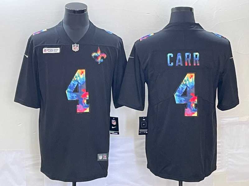 Mens New Orleans Saints #4 Derek Carr Multi-Color Black 2020 NFL Crucial Catch Vapor Untouchable Nike Limited Jersey